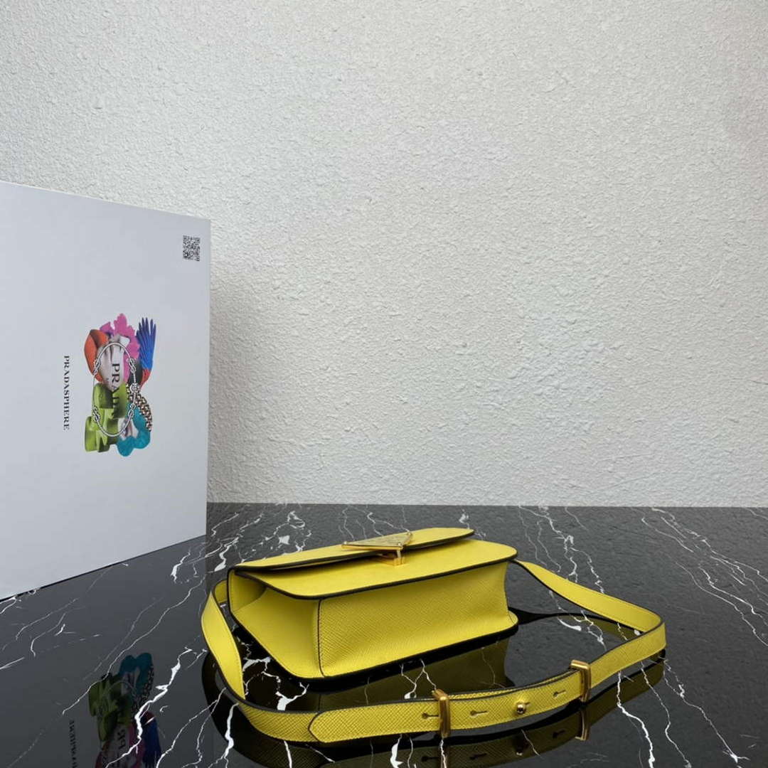 Prada 1BD320 Prada Embl¨¨me Saffiano Shoulder Bag Yellow