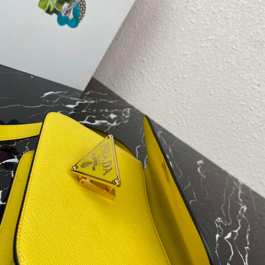 Prada 1BD320 Prada Embl¨¨me Saffiano Shoulder Bag Yellow
