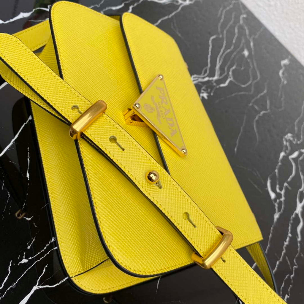 Prada 1BD320 Prada Embl¨¨me Saffiano Shoulder Bag Yellow