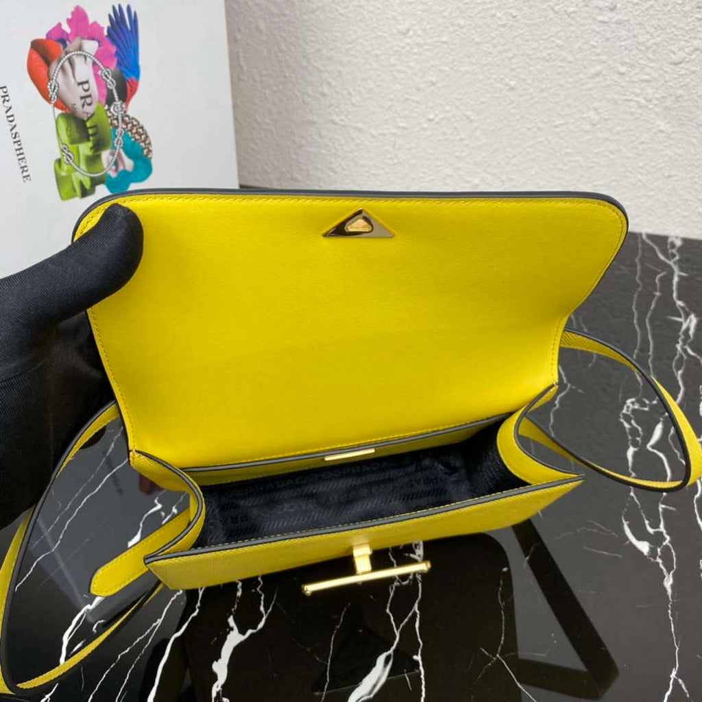 Prada 1BD320 Prada Embl¨¨me Saffiano Shoulder Bag Yellow