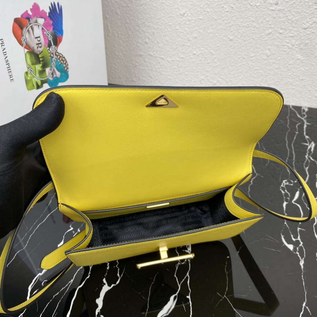 Prada 1BD320 Prada Embl¨¨me Saffiano Shoulder Bag Yellow