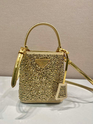 Prada 1BA373 Prada Panier satin bag with crystals Black - Default Title - View 1