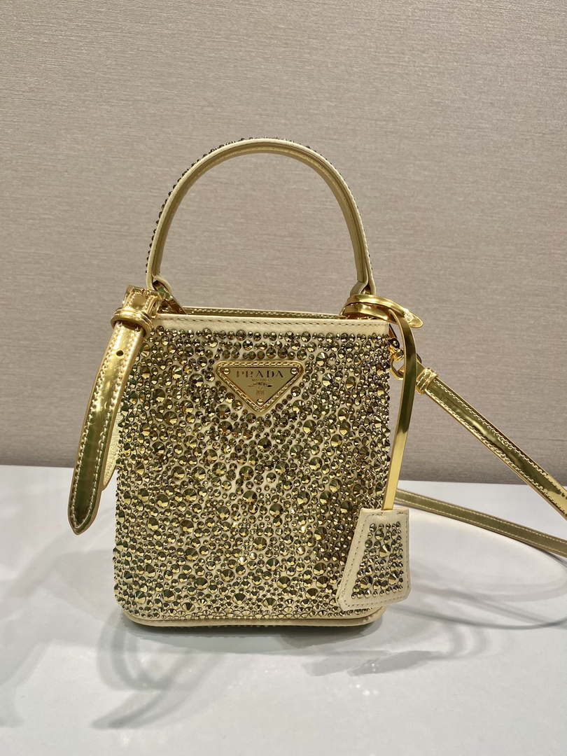 Prada 1BA373 Prada Panier satin bag with crystals Black - Default Title - View 1