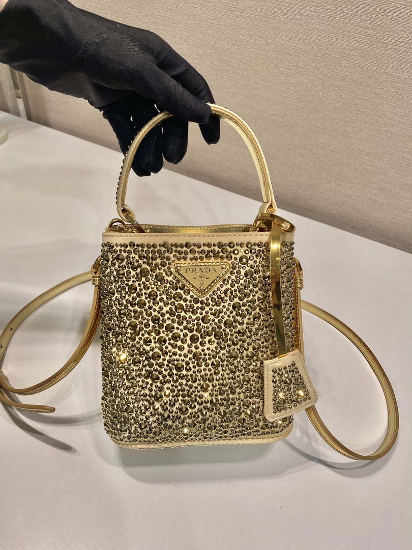 Prada 1BA373 Prada Panier satin bag with crystals Black - Default Title - View 2