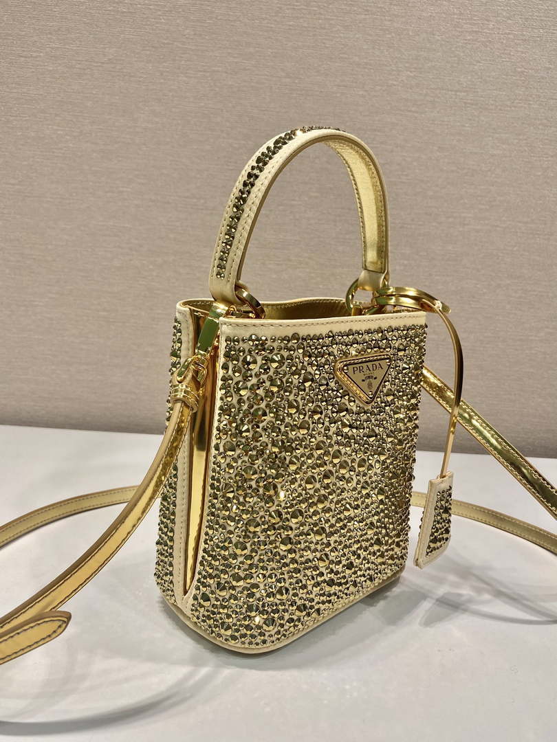 Prada 1BA373 Prada Panier satin bag with crystals Black - Default Title - View 3