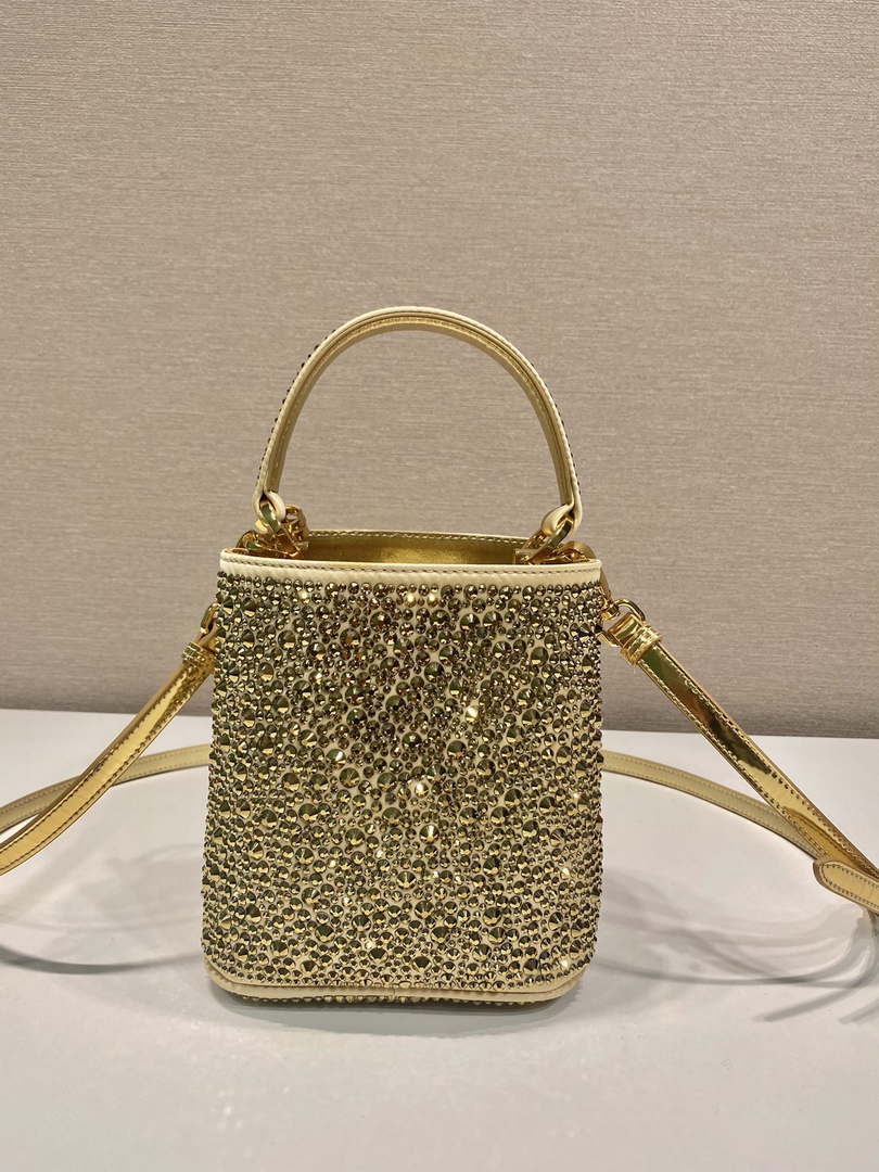 Prada 1BA373 Prada Panier satin bag with crystals Black