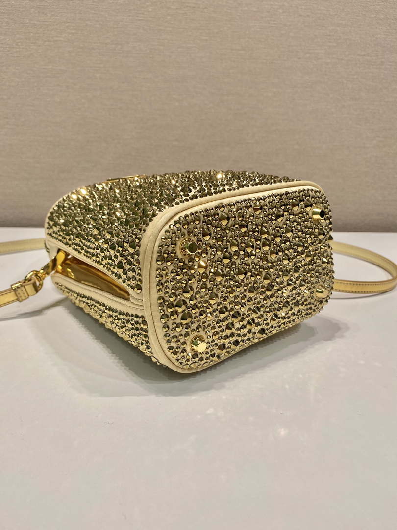 Prada 1BA373 Prada Panier satin bag with crystals Black