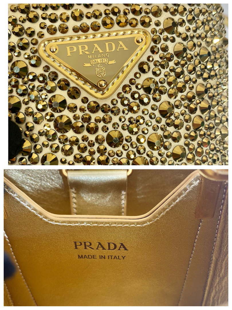 Prada 1BA373 Prada Panier satin bag with crystals Black