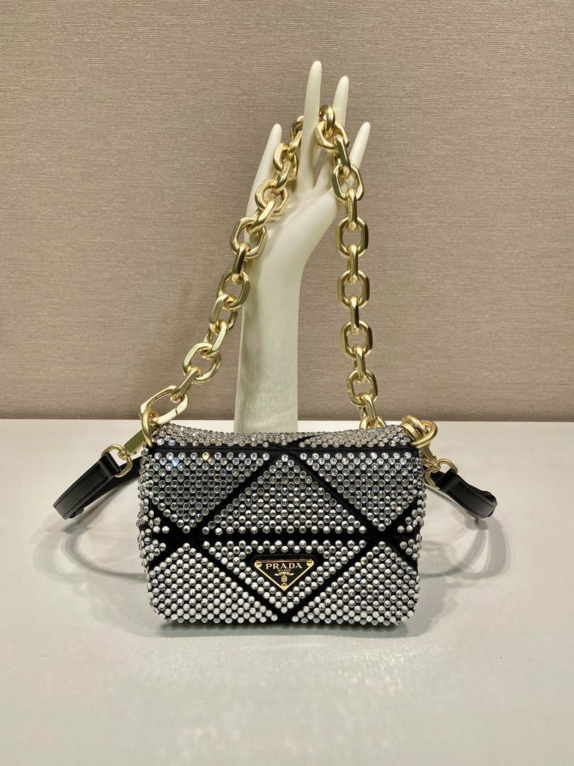 Prada 1BD329 Satin mini-bag with Crystals Black - Default Title - View 1