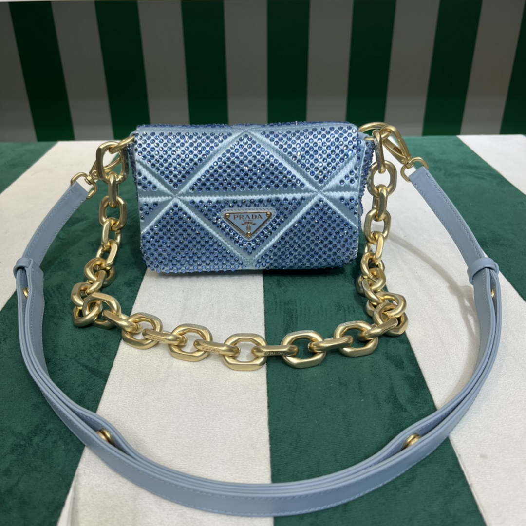 Prada 1BD329 Satin mini-bag with Crystals Blue - Default Title - View 1