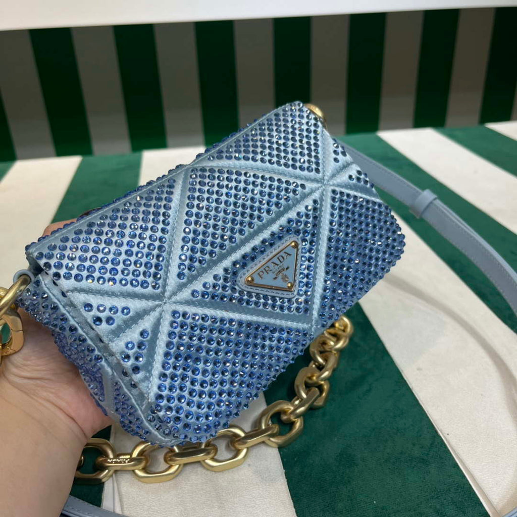 Prada 1BD329 Satin mini-bag with Crystals Blue