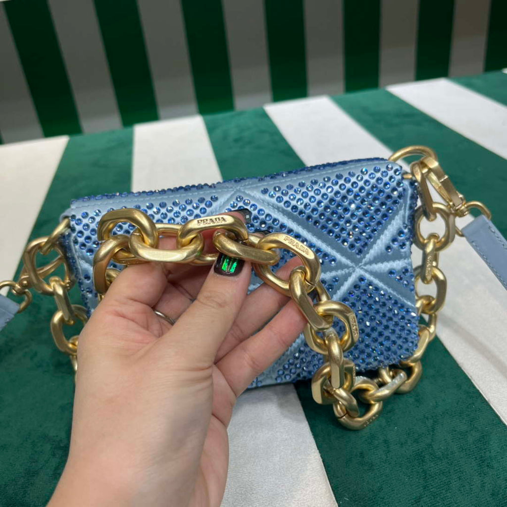 Prada 1BD329 Satin mini-bag with Crystals Blue