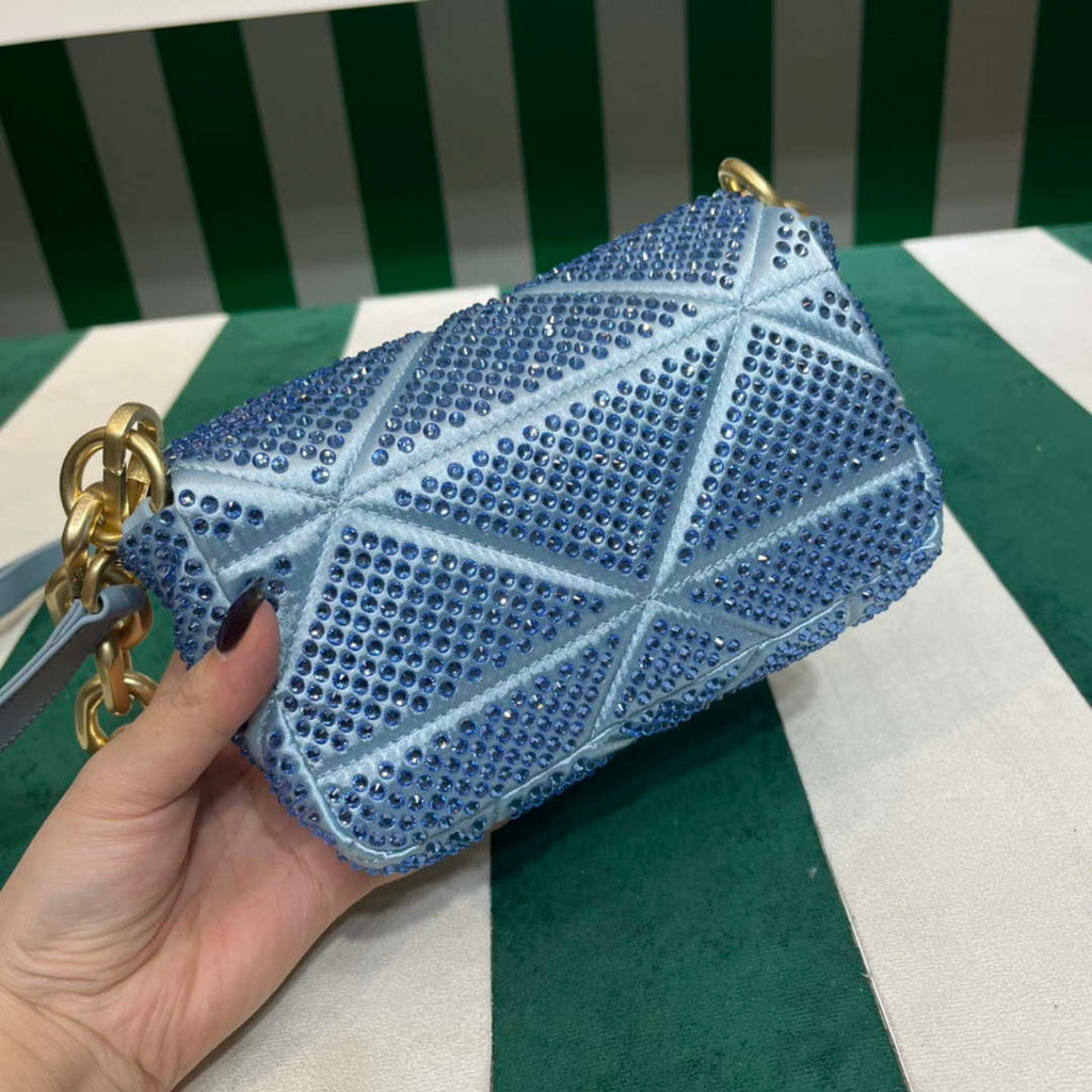 Prada 1BD329 Satin mini-bag with Crystals Blue