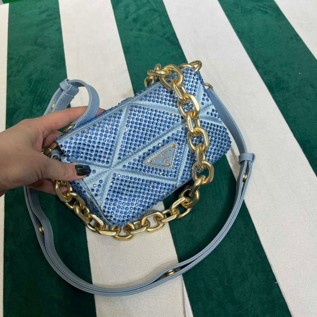 Prada 1BD329 Satin mini-bag with Crystals Blue