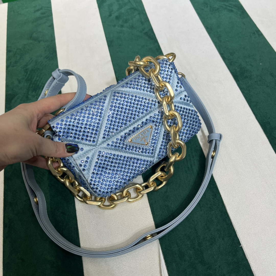 Prada 1BD329 Satin mini-bag with Crystals Blue