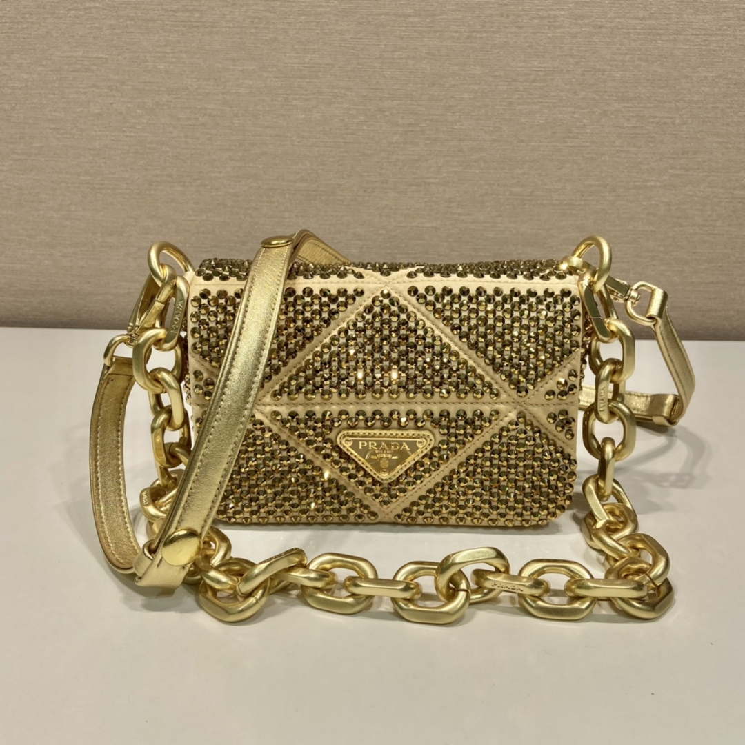 Prada 1BD329 Satin mini-bag with crystals Gold - Default Title - View 1
