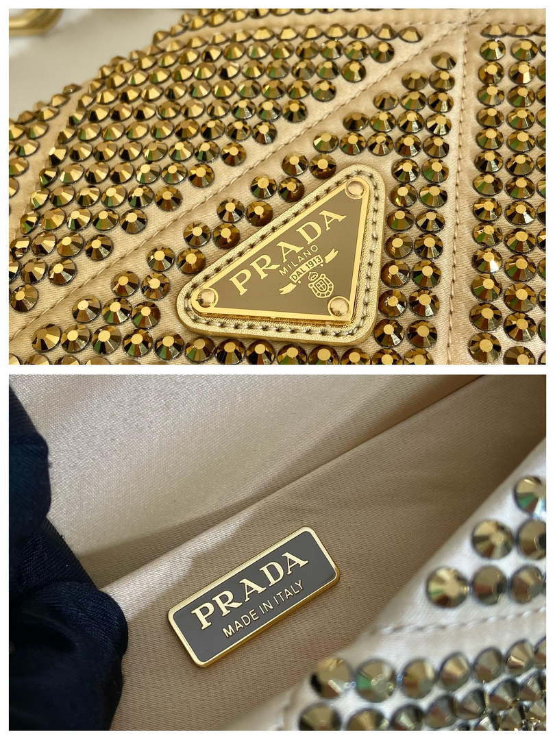 Prada 1BD329 Satin mini-bag with crystals Gold