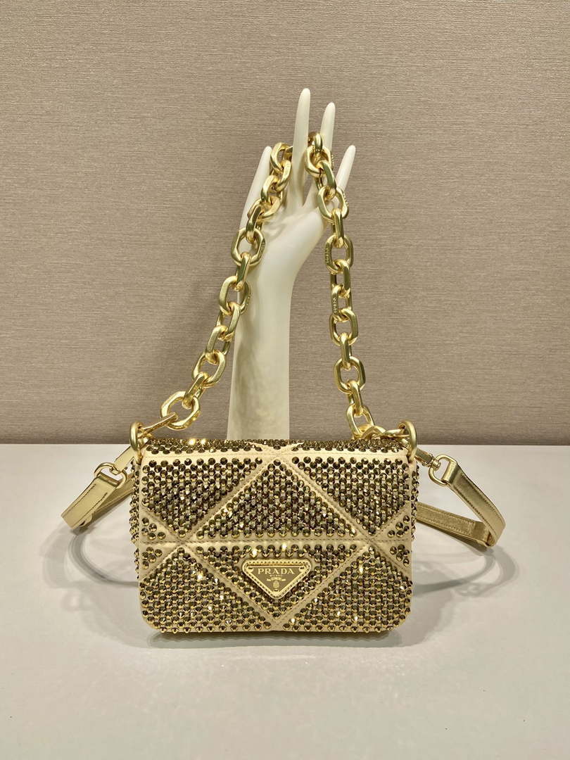 Prada 1BD329 Satin mini-bag with crystals Gold