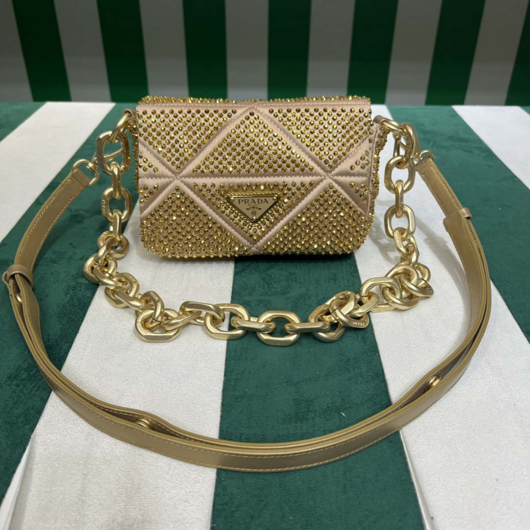 Prada 1BD329 Satin mini-bag with Crystals Gold Red - Default Title - View 1