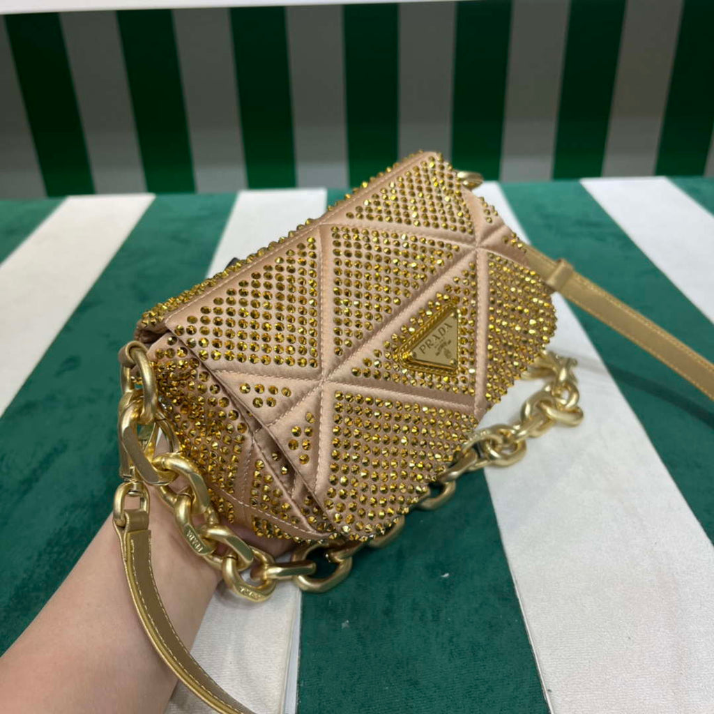 Prada 1BD329 Satin mini-bag with Crystals Gold Red