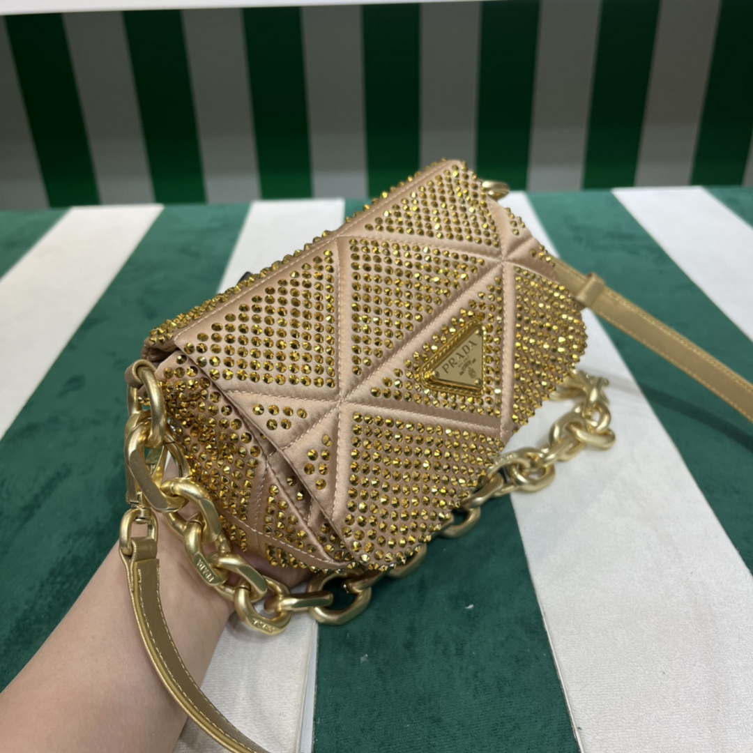Prada 1BD329 Satin mini-bag with Crystals Gold Red