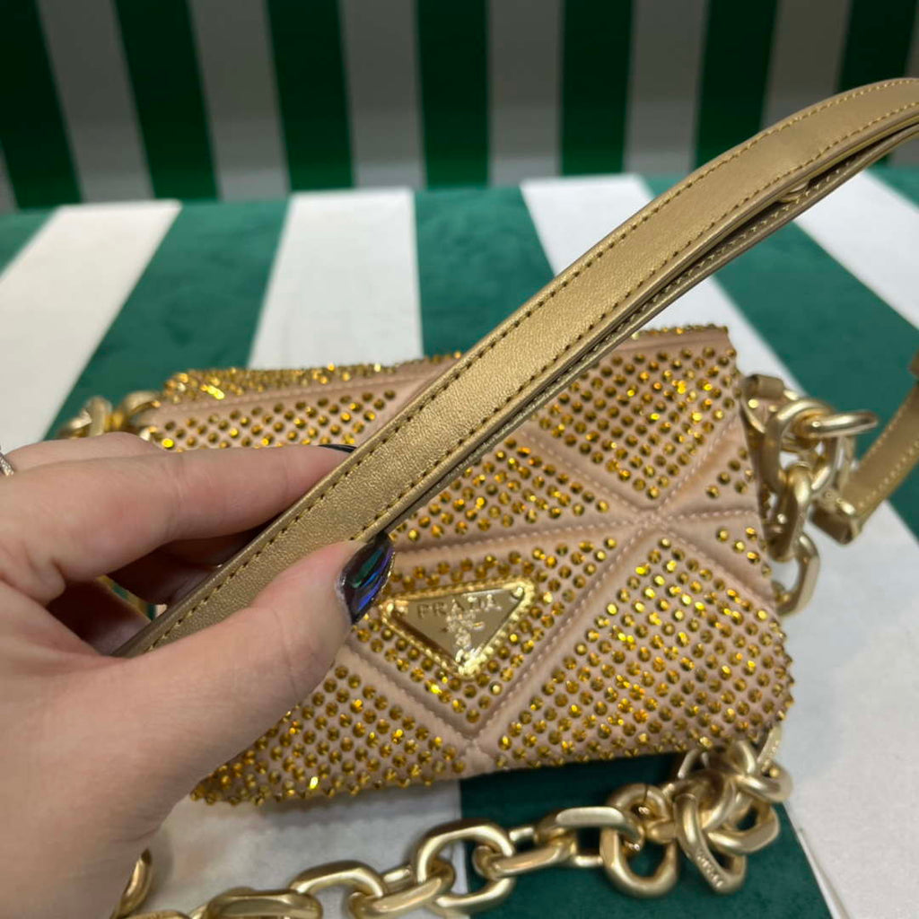 Prada 1BD329 Satin mini-bag with Crystals Gold Red