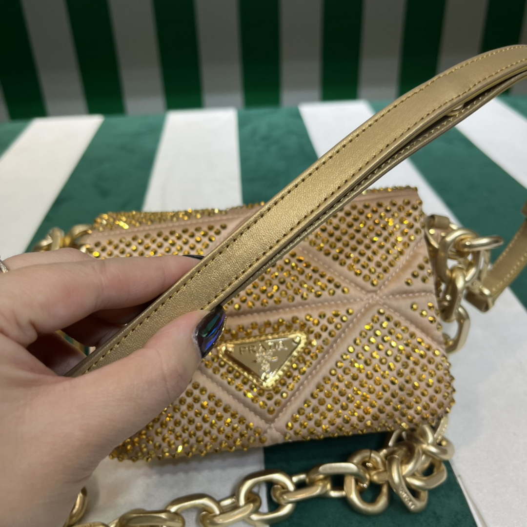 Prada 1BD329 Satin mini-bag with Crystals Gold Red - Default Title - View 6