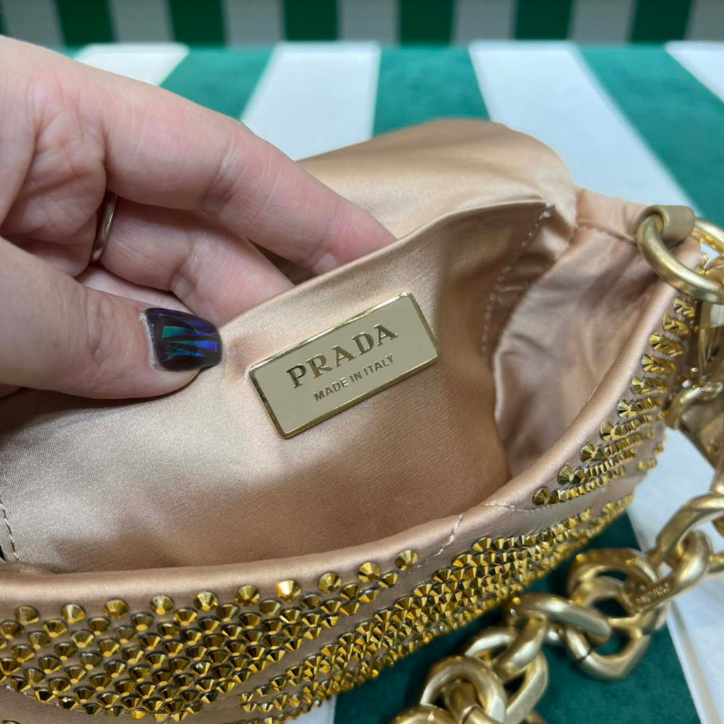 Prada 1BD329 Satin mini-bag with Crystals Gold Red