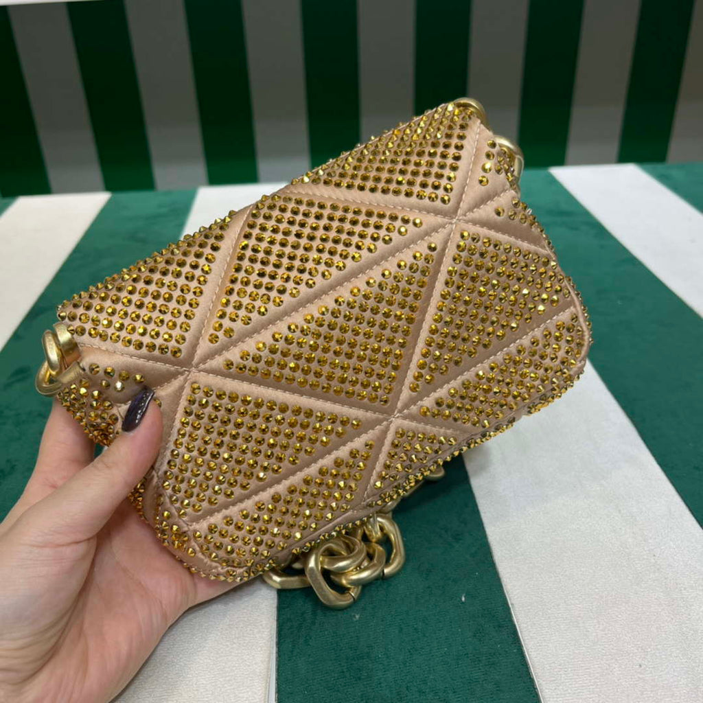 Prada 1BD329 Satin mini-bag with Crystals Gold Red