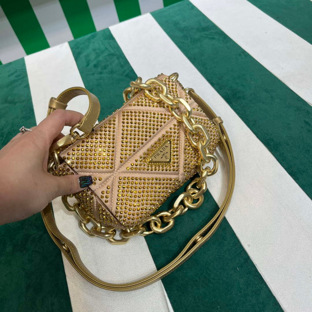 Prada 1BD329 Satin mini-bag with Crystals Gold Red