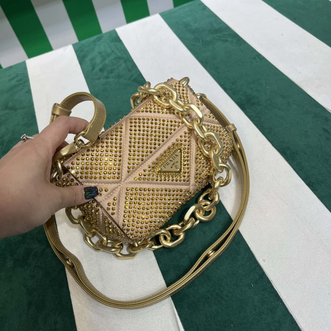 Prada 1BD329 Satin mini-bag with Crystals Gold Red - Default Title - View 9