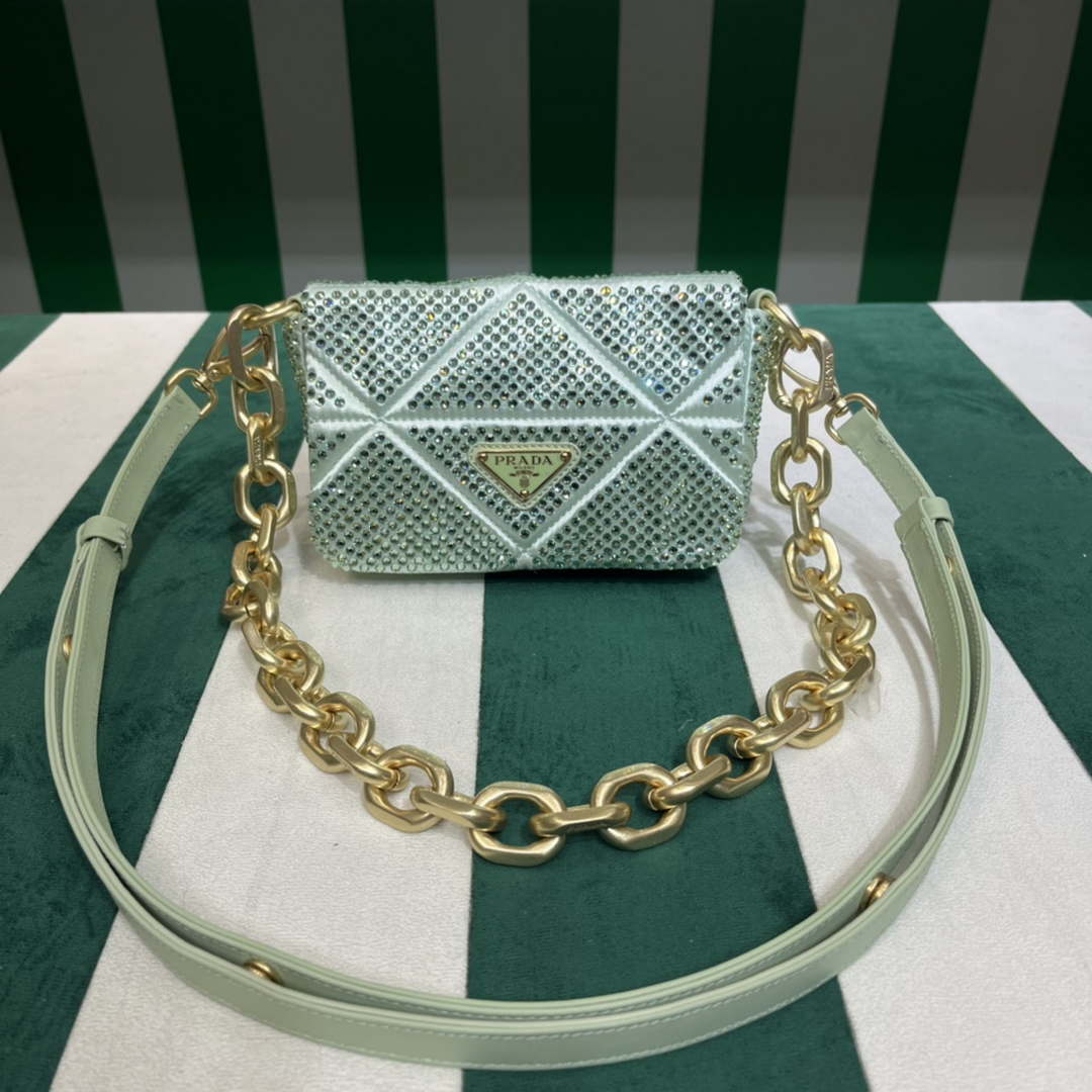 Prada 1BD329 Satin mini-bag with Crystals Green - Default Title - View 1