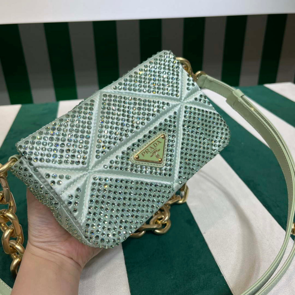 Prada 1BD329 Satin mini-bag with Crystals Green