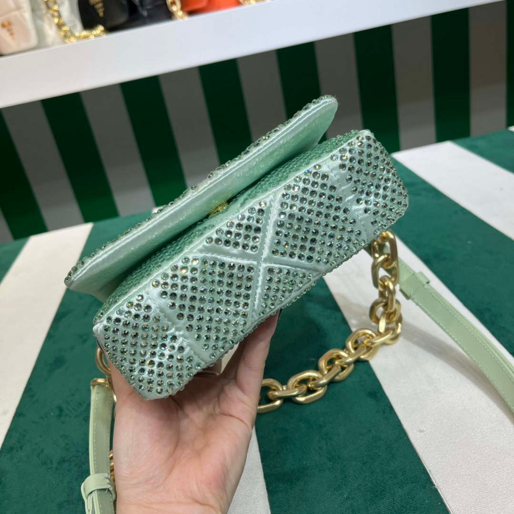 Prada 1BD329 Satin mini-bag with Crystals Green