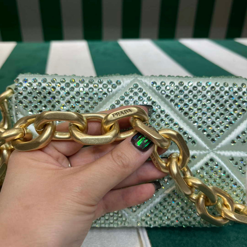 Prada 1BD329 Satin mini-bag with Crystals Green