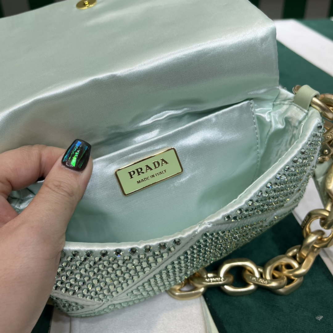 Prada 1BD329 Satin mini-bag with Crystals Green - Default Title - View 8
