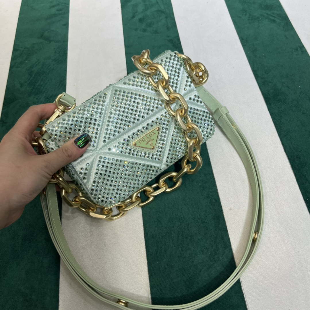 Prada 1BD329 Satin mini-bag with Crystals Green - Default Title - View 10