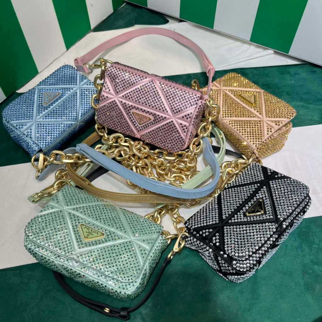 Prada 1BD329 Satin mini-bag with Crystals Green