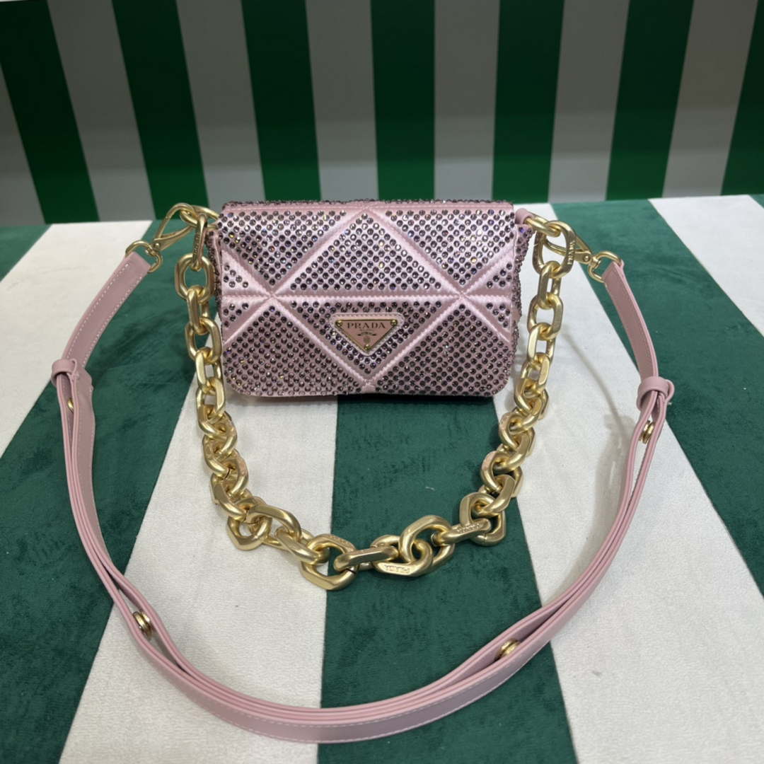 Prada 1BD329 Satin mini-bag with White Crystals Pink - Default Title - View 1