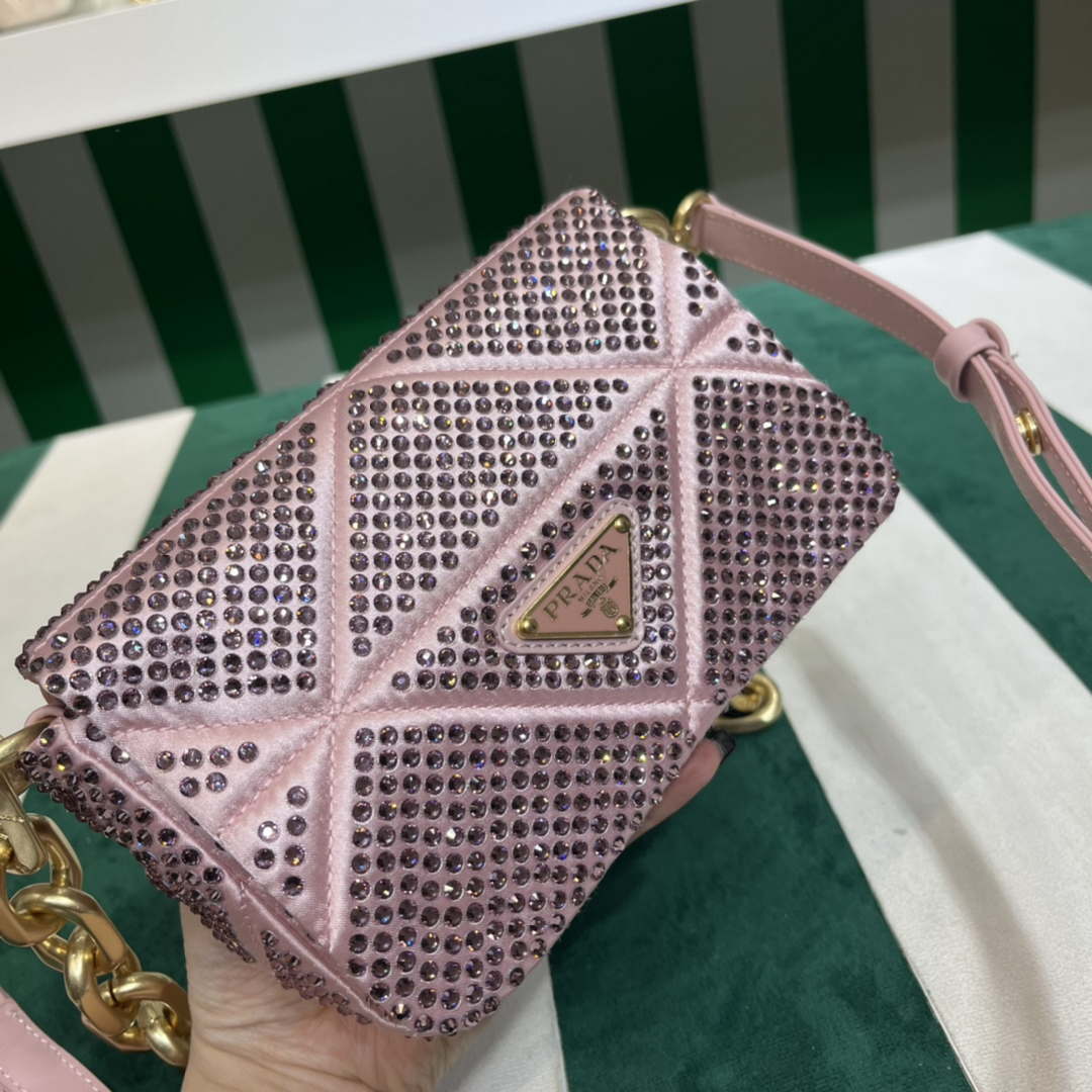Prada 1BD329 Satin mini-bag with White Crystals Pink - Default Title - View 2