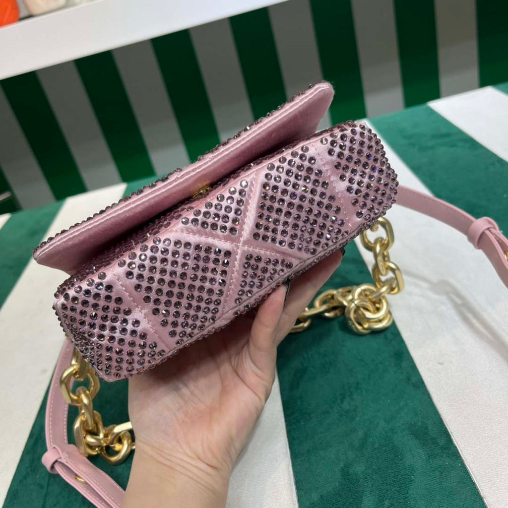 Prada 1BD329 Satin mini-bag with White Crystals Pink