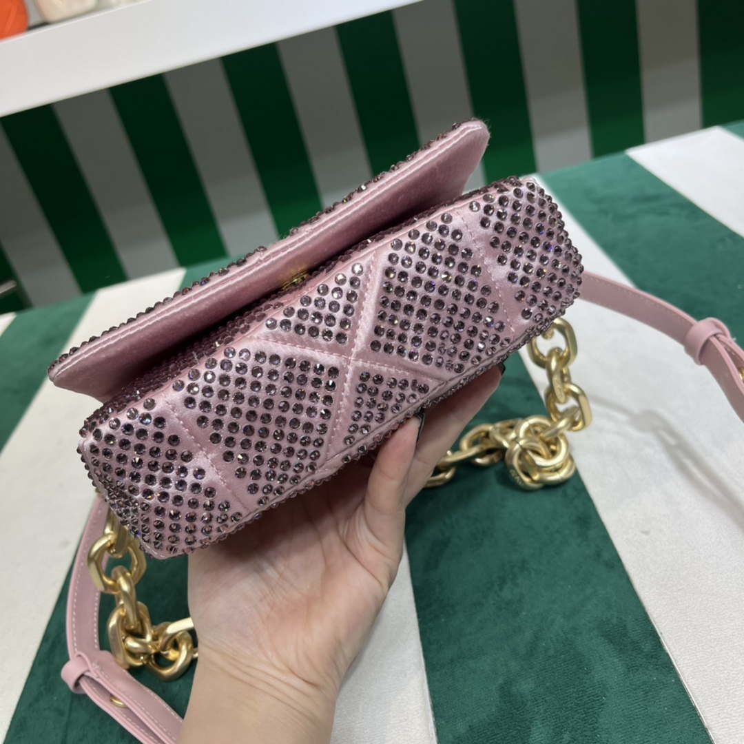 Prada 1BD329 Satin mini-bag with White Crystals Pink - Default Title - View 3