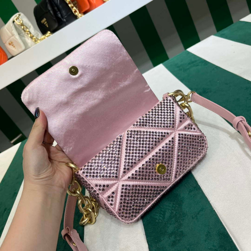 Prada 1BD329 Satin mini-bag with White Crystals Pink