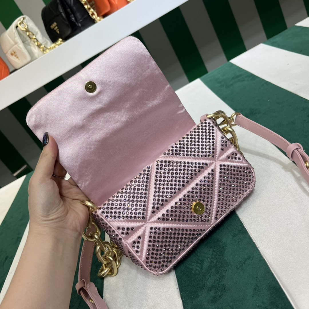 Prada 1BD329 Satin mini-bag with White Crystals Pink - Default Title - View 4
