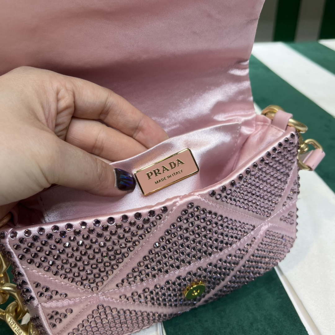 Prada 1BD329 Satin mini-bag with White Crystals Pink - Default Title - View 8