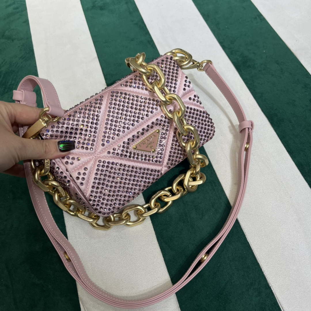 Prada 1BD329 Satin mini-bag with White Crystals Pink - Default Title - View 9