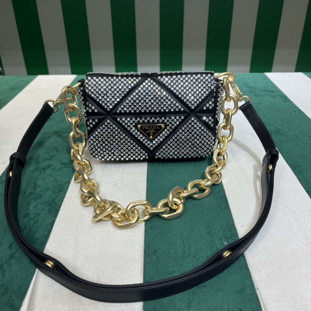Prada 1BD329 Satin mini-bag with White Crystals Black