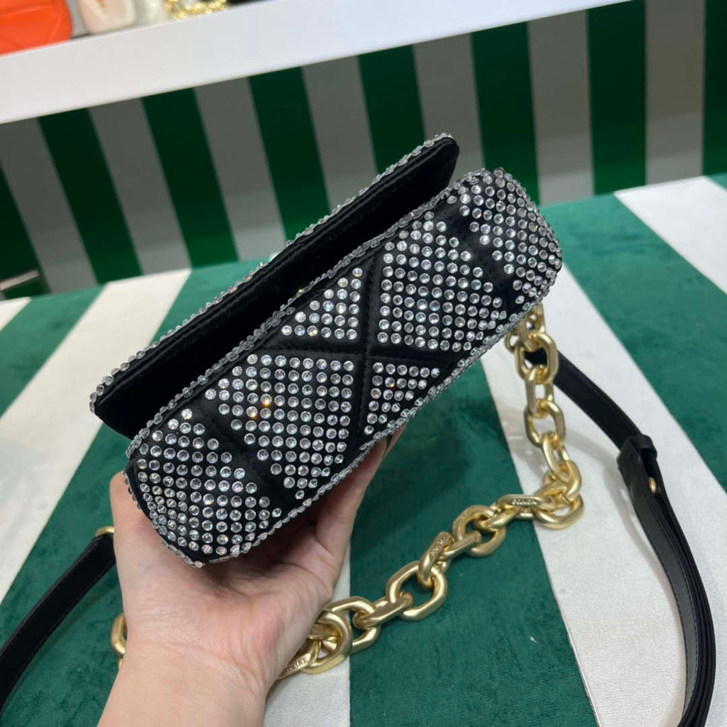 Prada 1BD329 Satin mini-bag with White Crystals Black