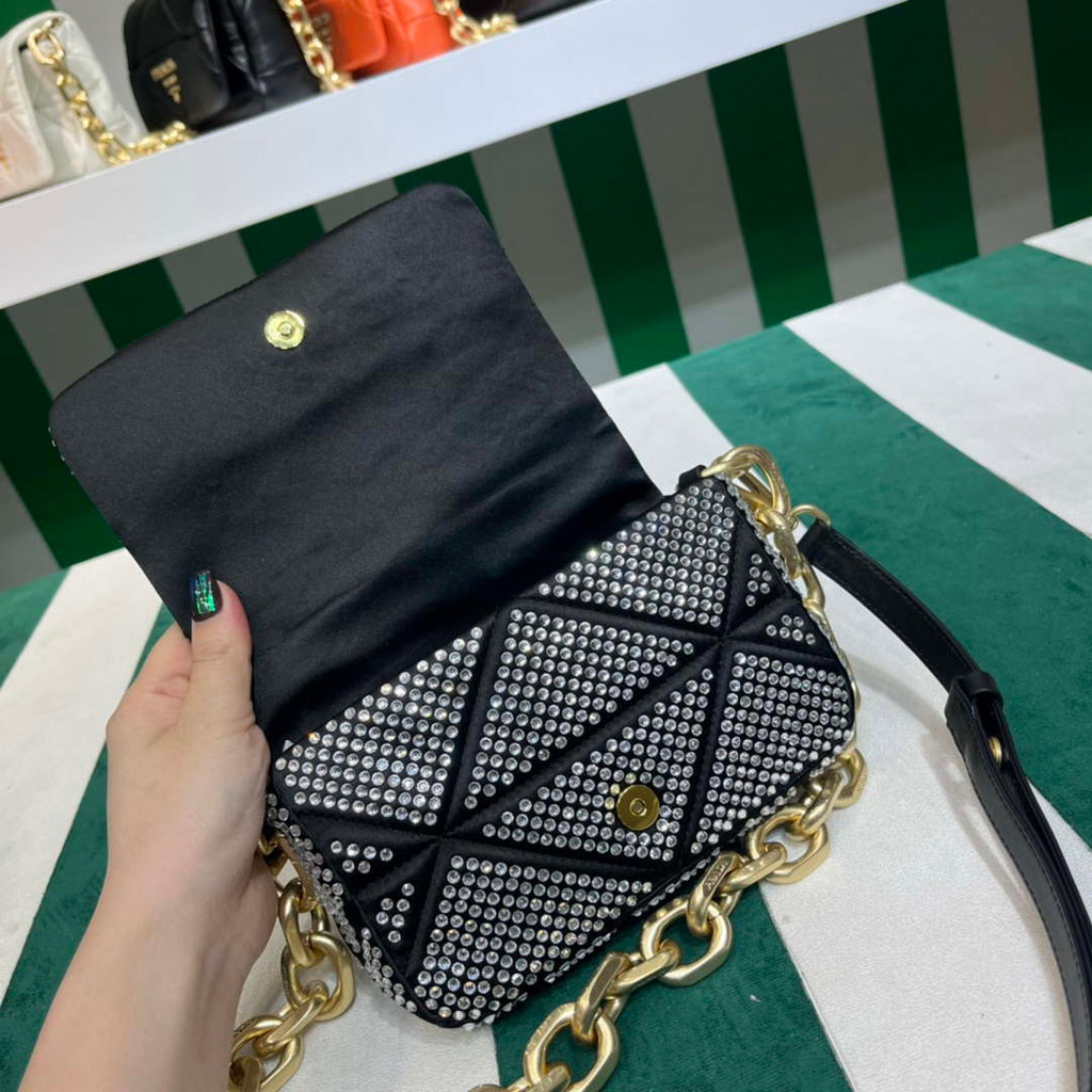 Prada 1BD329 Satin mini-bag with White Crystals Black