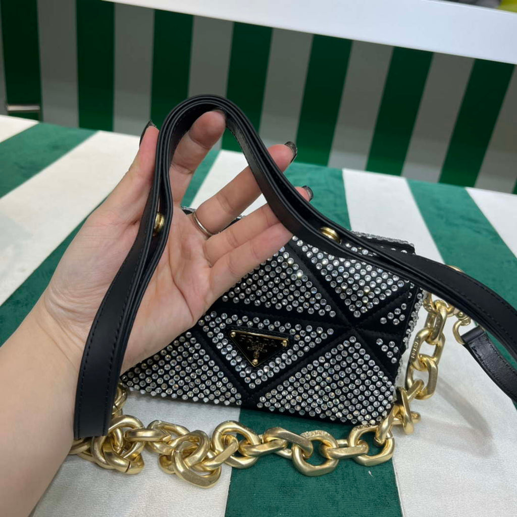 Prada 1BD329 Satin mini-bag with White Crystals Black